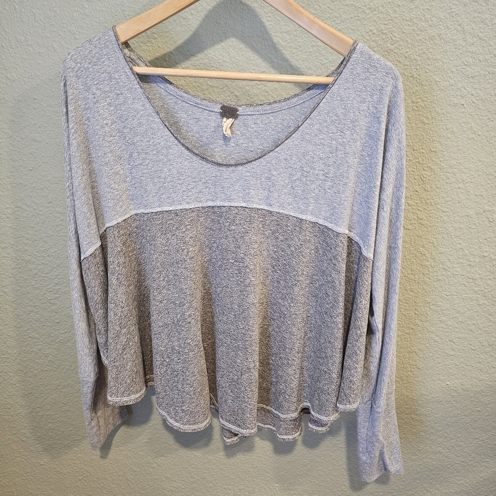 We The Free Cloud Nine Oversized Gray Blue Heathered Top Blouse PS